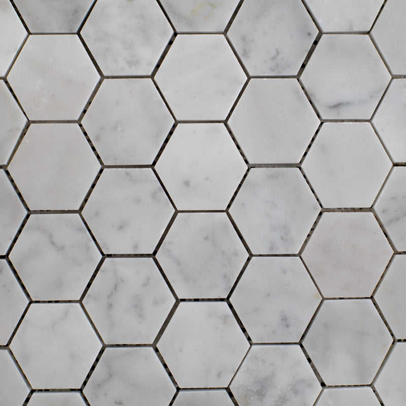 italiensk Marmormosaik Bianco Carrara Hexagon 50x55x10 mm