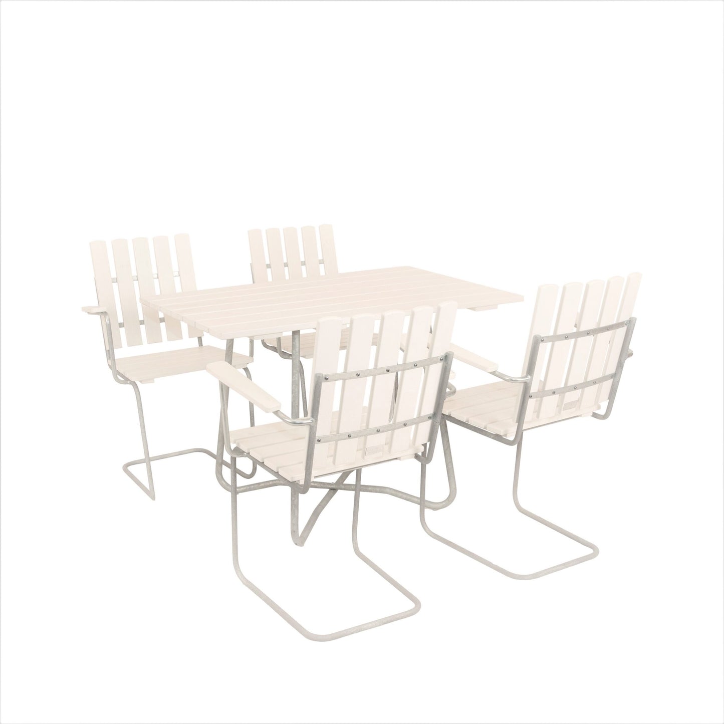 Matgrupp Amanda 70×120 cm, 4 fåtöljer, vit/galvat Eden Wood