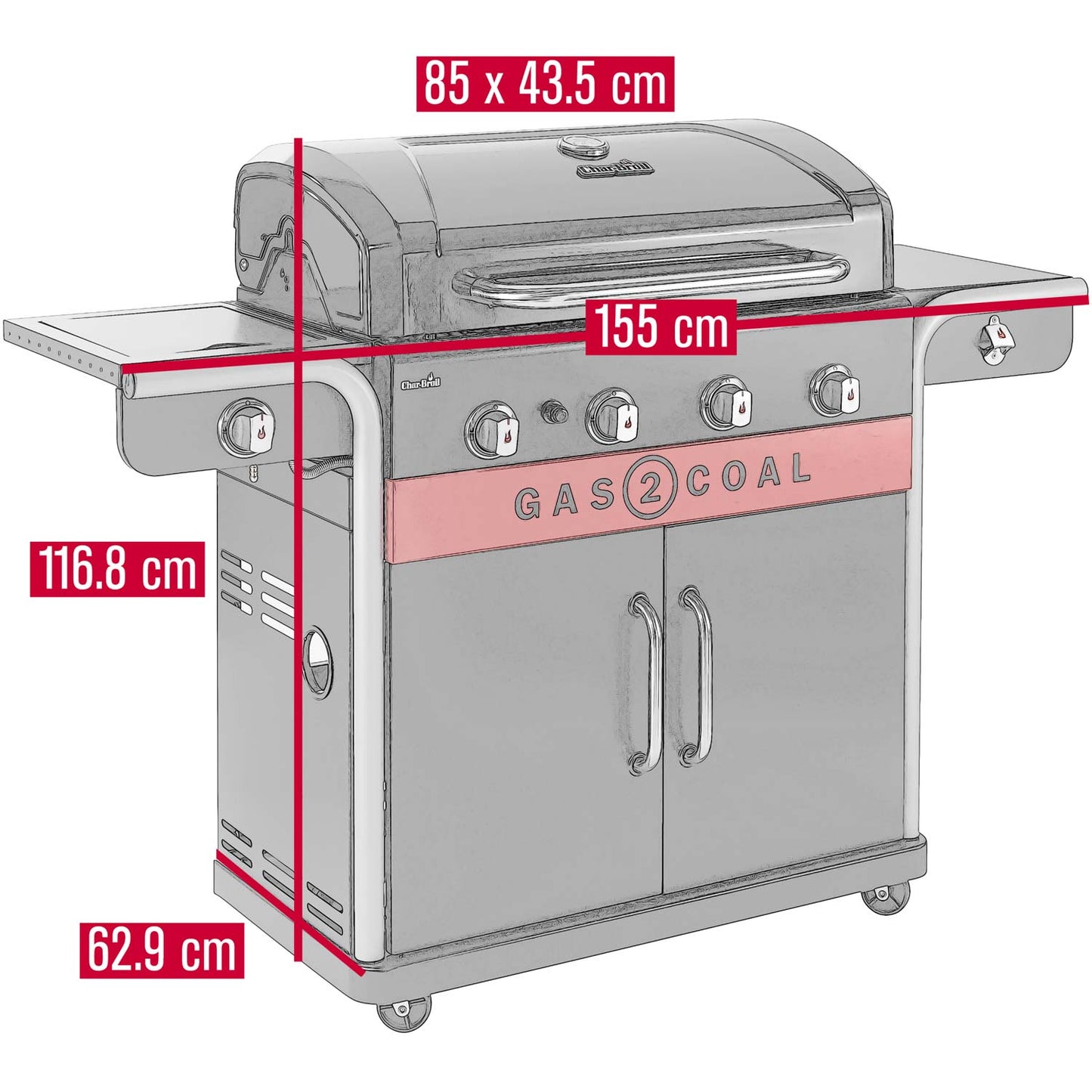 CHAR-BROIL Hybridgrill Gas2Coal 2.0 4+1 Brännare