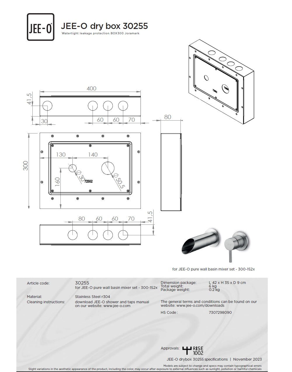 Joramark BOX 300 För JEE-O Pure Wall Basin Mixer Set