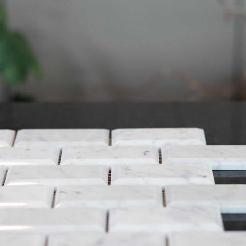 Marmormosaik Bianco Carrara Fasad Beveled 100x50x10 mm