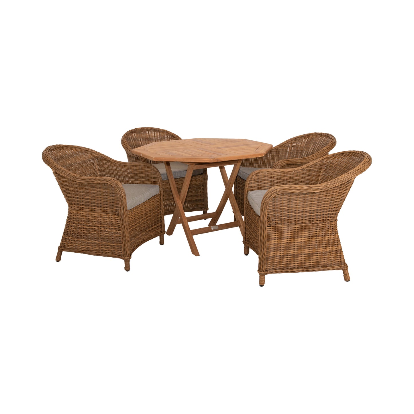 Matgrupp Rimini runt 100 cm teak bord