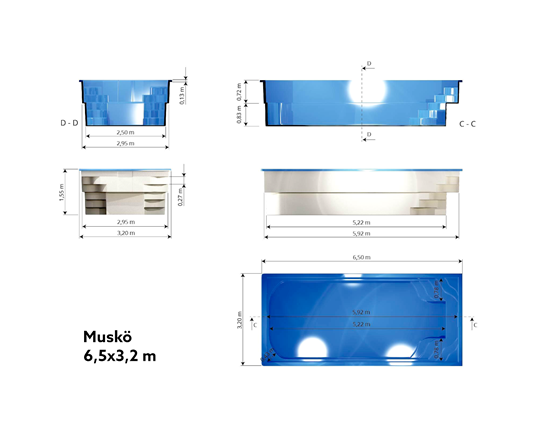 Poolpaket Glasfiberpool - 6,5x3,2m - Muskö
