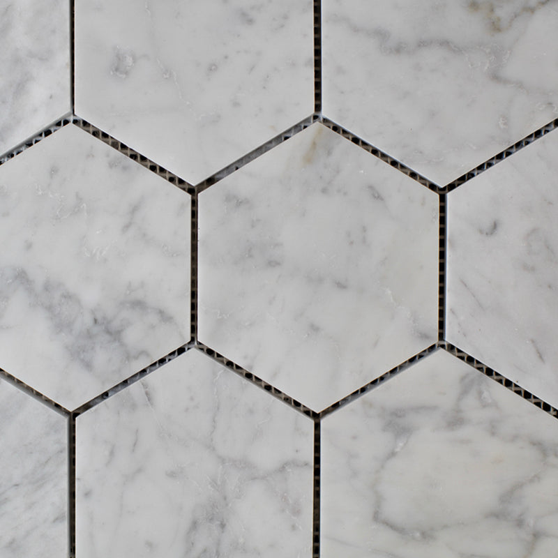 Marmormosaik Bianco Carrara Hexagon
