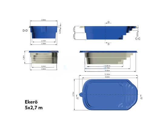 Poolpaket Glasfiberpool - 5x2,7m - Ekerö