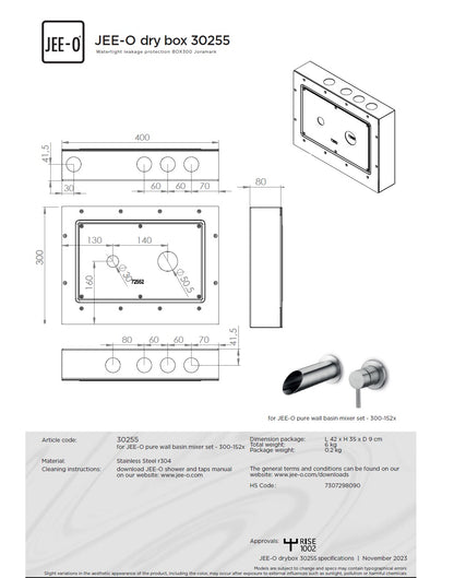 Joramark BOX 300 För JEE-O Pure Wall Basin Mixer Set