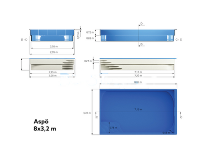 Poolpaket Glasfiberpool - 6x3,2m - Aspö